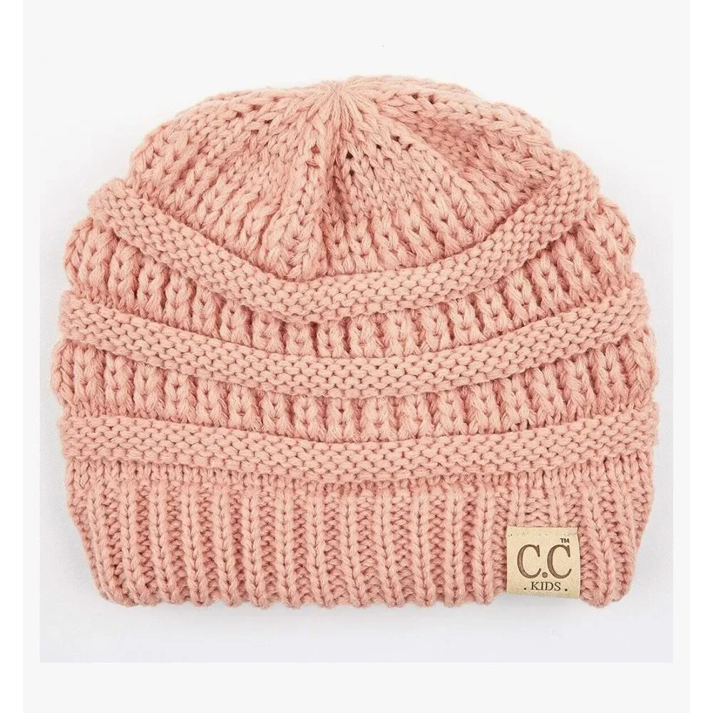 C.C Kids' Children's Soft Warm Fuzzy Two Tone Cuff Beanie Skull Cap Corral Peach